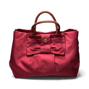 Prada Fiocco Bow Tessuto/Nylon Tote Bag Red